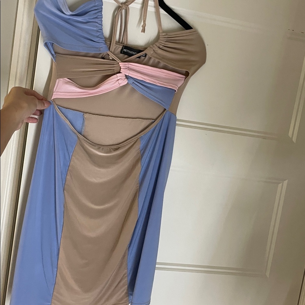 PrettyLittleThing Blue and Pink Cutout Dress